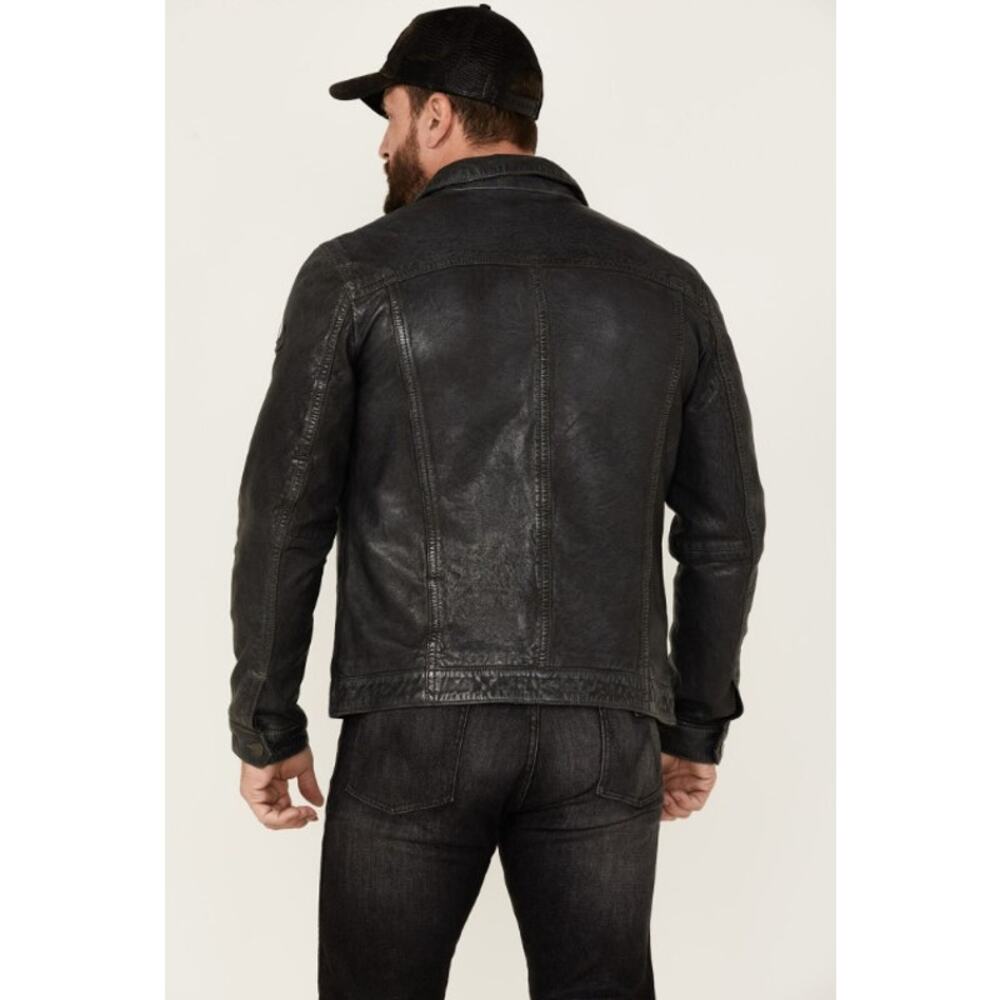 MAURITIUS LEATHER MEN'S GOEFF LAMB LEATHER ZIP-FRONT TRUCKER JACKET - Picture 2 of 16